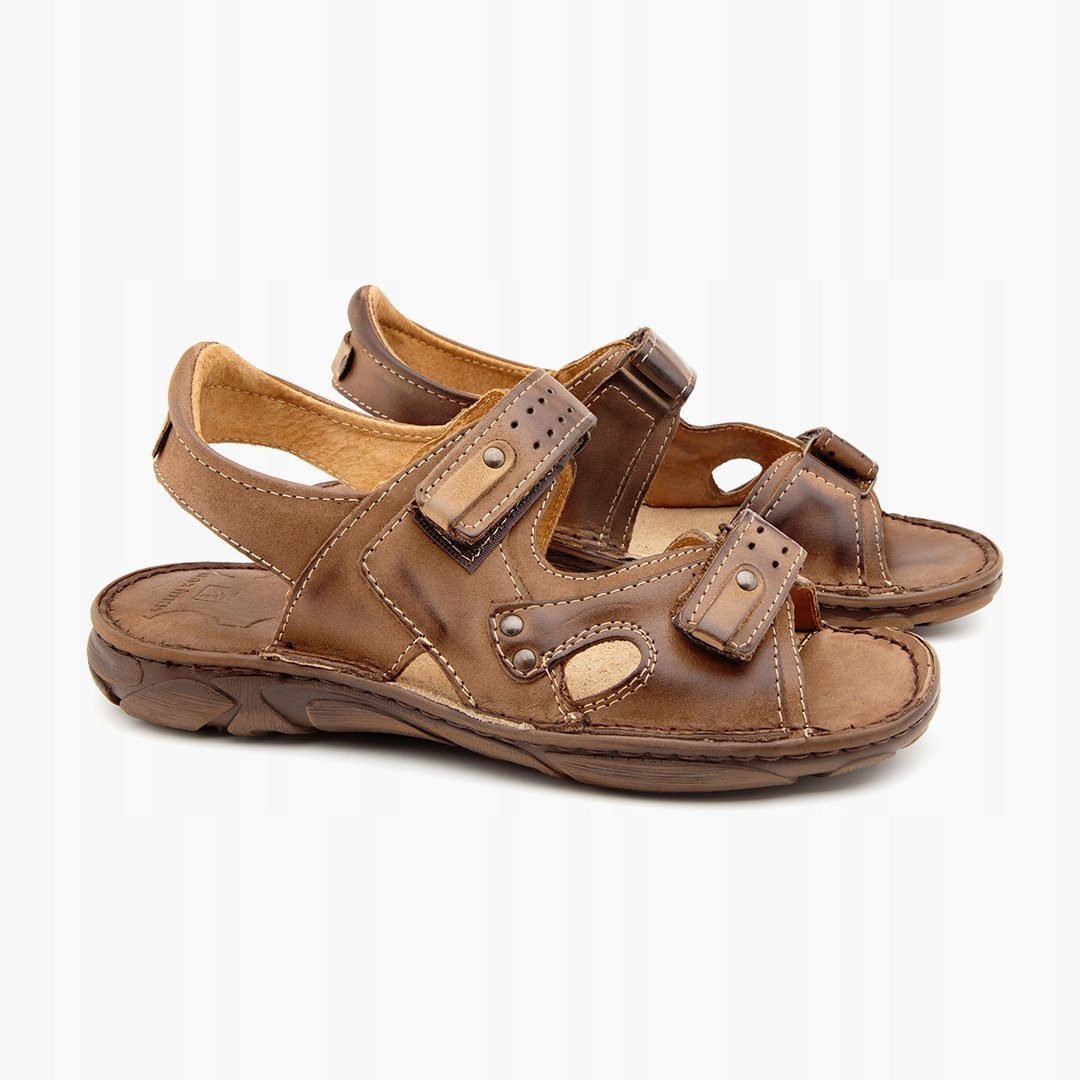 028 Polskie sandały męskie skórzane MAXIMUS brązowe 46