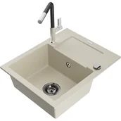 Zlewozmywaki z baterią - Mexen Enzo zlewozmywak granitowy 1-komorowy z ociekaczem i baterią kuchenną Flora, beżowy - miniaturka - grafika 1