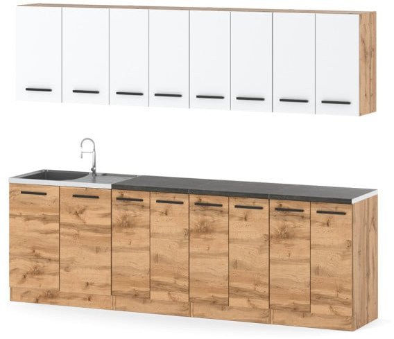 Kuchnia Vero Modułowa Nowoczesna Pojemna 2.6m Drewniana Wotan Biała Wotan