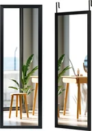 Lustra - COSTWAY lustro ścienne lustro na drzwi lustro wiszące lustro o pełnej długości z haczykami do zawieszania o regulowanej wysokości, lustro do sypialni, salonu i przedpokoju 120x37cm (czarne) - miniaturka - grafika 1