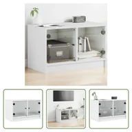 Szafki RTV - The Living Store Szafka pod telewizor ze szklanymi drzwiami biała 68x37x42 cm - miniaturka - grafika 1