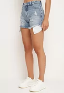 Spodenki damskie - Niebieskie Bawełniane Szorty Jeansowe z Przetarciami i Wystającymi Kieszeniami Kordia - miniaturka - grafika 1