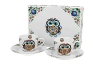 Filiżanki - Filiżanki do espresso porcelanowe ze spodkami DUO ETNO SOWA 90 ml 2 szt - miniaturka - grafika 1