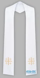 Biała stuła haftowana - szeroka jednostronna - Szaty liturgiczne - miniaturka - grafika 1