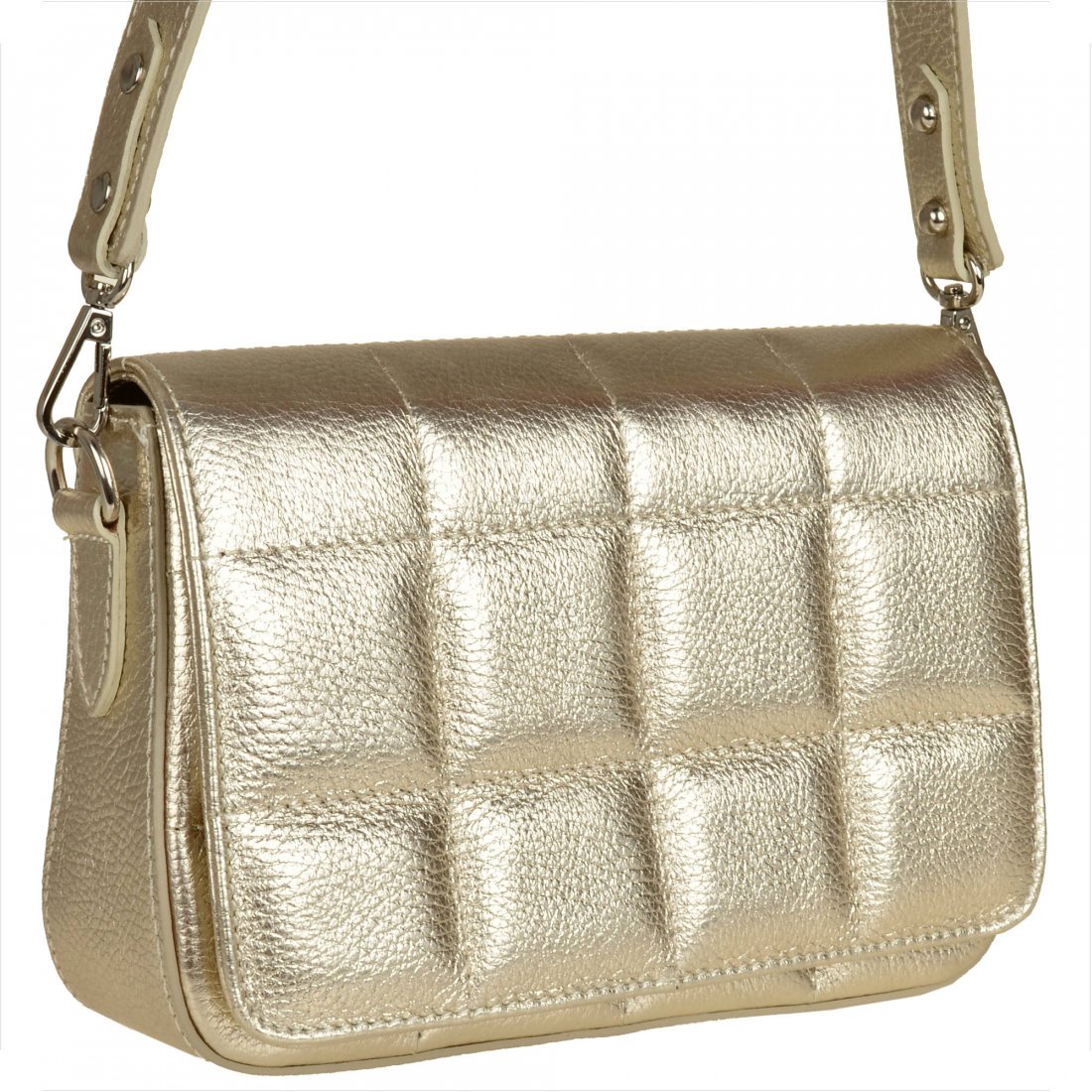 Włoska torebka listonoszka złota pikowana