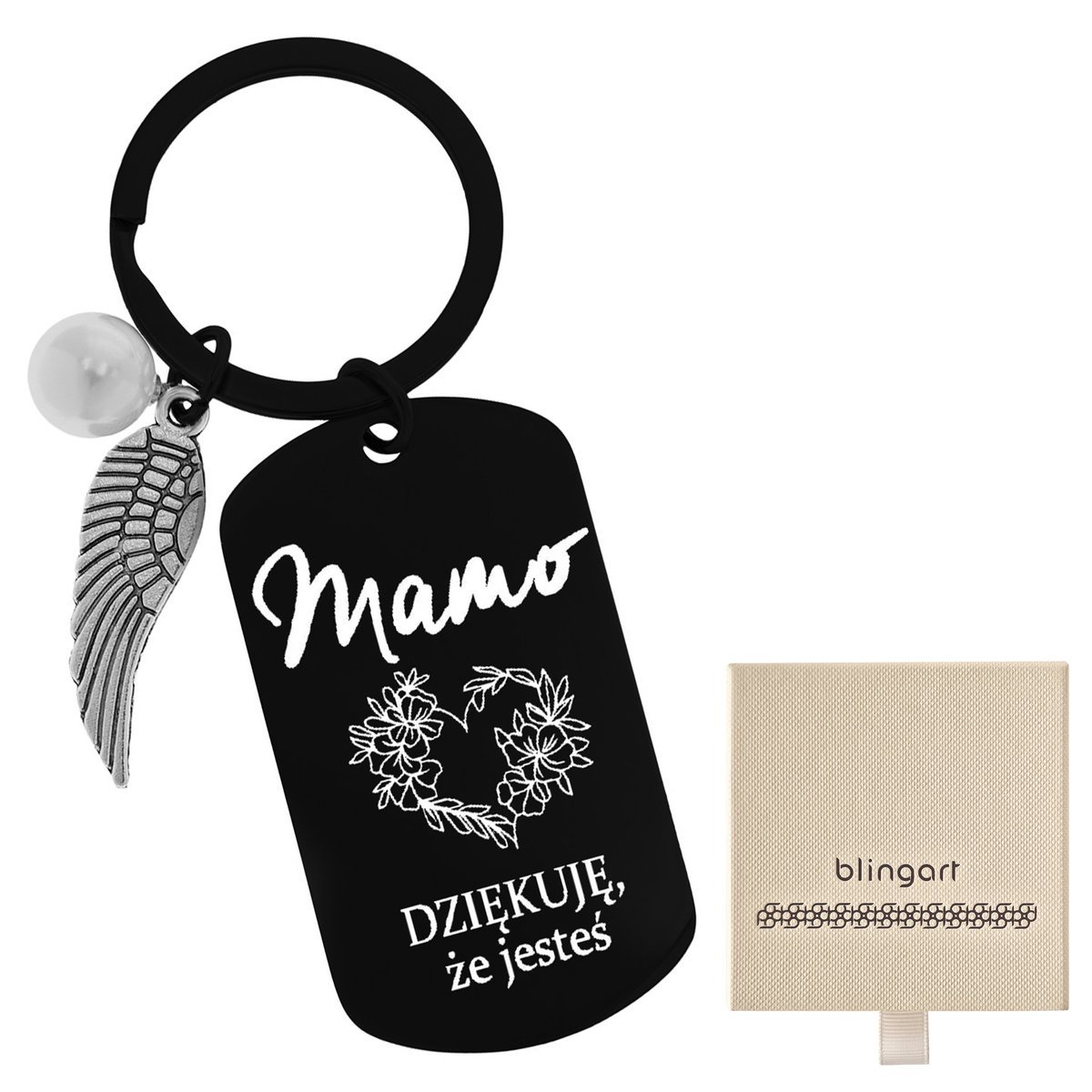 Brelok do kluczy zawieszka GRAWER perła SKRZYDŁO