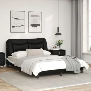 Rama łóżka z LED, czarno-biała, 140x200 cm, sztuczna skóra Lumarko! - Łóżka - miniaturka - grafika 6