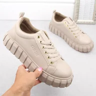 Półbuty damskie - Półbuty damskie na platformie sznurowane beżowe Big Star MM274618 - miniaturka - grafika 1