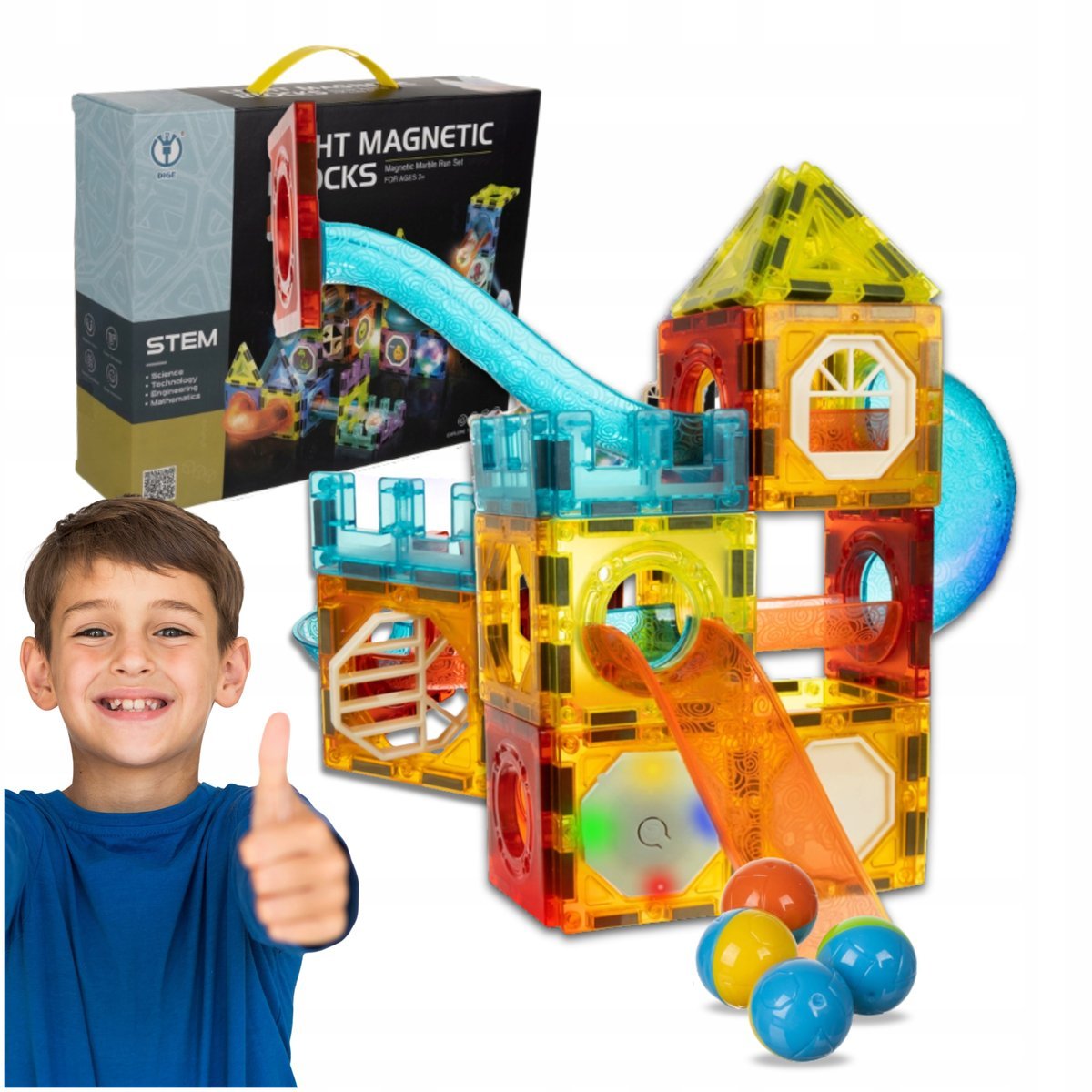 KLOCKI MAGNETYCZNE KONSTRUKCYJNE ŚWIECĄCY TOR MAGNETIC TILES PANELE 3D 75el