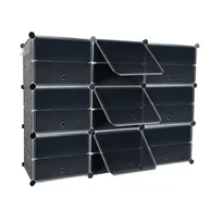Szafki na buty - Sessamen-LP stojak na buty DIY szafka na buty organizer, półki na buty z drzwiami plastikowy wielofunkcyjny stojak na buty system półek na buty czarny i przezroczysty (3 kolumny x 6 warstw) - miniaturka - grafika 1