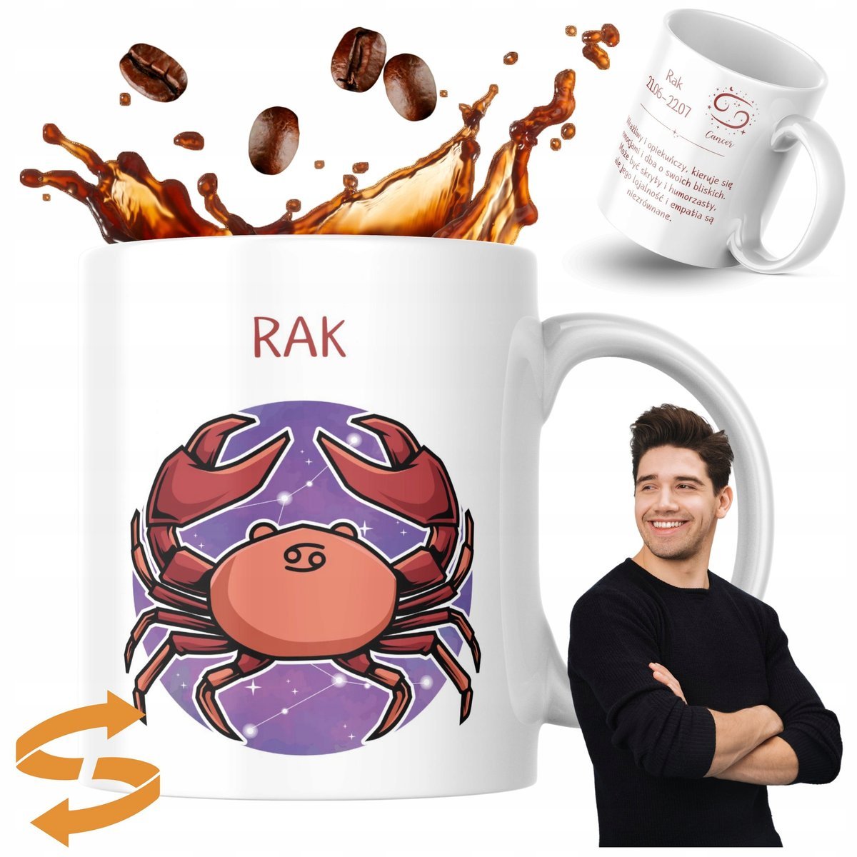 Kubek z nadrukiem 330 ml Znak Zodiaku Rak Kubek Prezent Kubek Do Kawy