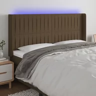 Inne meble do sypialni - Lumarko Zagłówek do łóżka z LED ciemnobrązowy 203x16x118/128 cm tkanina - miniaturka - grafika 1
