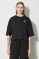 Koszulki sportowe damskie - Puma t-shirt bawełniany damski kolor czarny - miniaturka - grafika 1