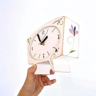 Zegary - Zegar drewniany biurkowy biały folk - miniaturka - grafika 1