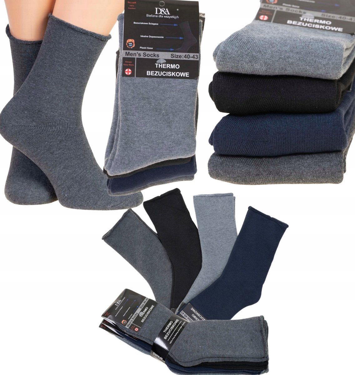 D&A Skarpetki wielokolorowy rozmiar 40-43 gładkie bez rysunku wzoru