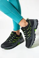 Botki damskie - Czarne buty trekkingowe damskie sznurowane z zielonymi dodatkami softshell Casu B2113-2-41 - miniaturka - grafika 1