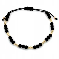 Bransoletki - Bransoletka złota 585 na czarnym sznurku ze złotymi kuleczkami na prezent - miniaturka - grafika 1