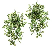 Sztuczne kwiaty - Sztuczna zawieszka z doniczką, zestaw 2 sztuk, sztuczna roślina Tradescantia, wisząca dekoracja, roślina wisząca, pnącza, kwietnik, roślina zielona, roślina pokojowa, roślina pnąca, bluszcz - miniaturka - grafika 1