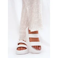 Klapki i japonki damskie - Piankowe Lekkie Klapki Damskie Na Platformie S.Barski ZK51-001 Białe - miniaturka - grafika 1