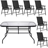 Meble ogrodowe - Meble ogrodowe, komplet na balkon dla 6 osób: metalowe 6 krzeseł i stół z szkła hartowanego, czarny - miniaturka - grafika 1