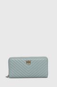 Portfele - Pinko portfel skórzany damski kolor niebieski - miniaturka - grafika 1