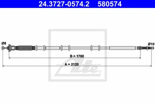 ATE LINKA HAMULCA 24.3727-0574.2 FIAT DOBLO CARGO 1.4 05 - Linki hamulca postojowego - miniaturka - grafika 1