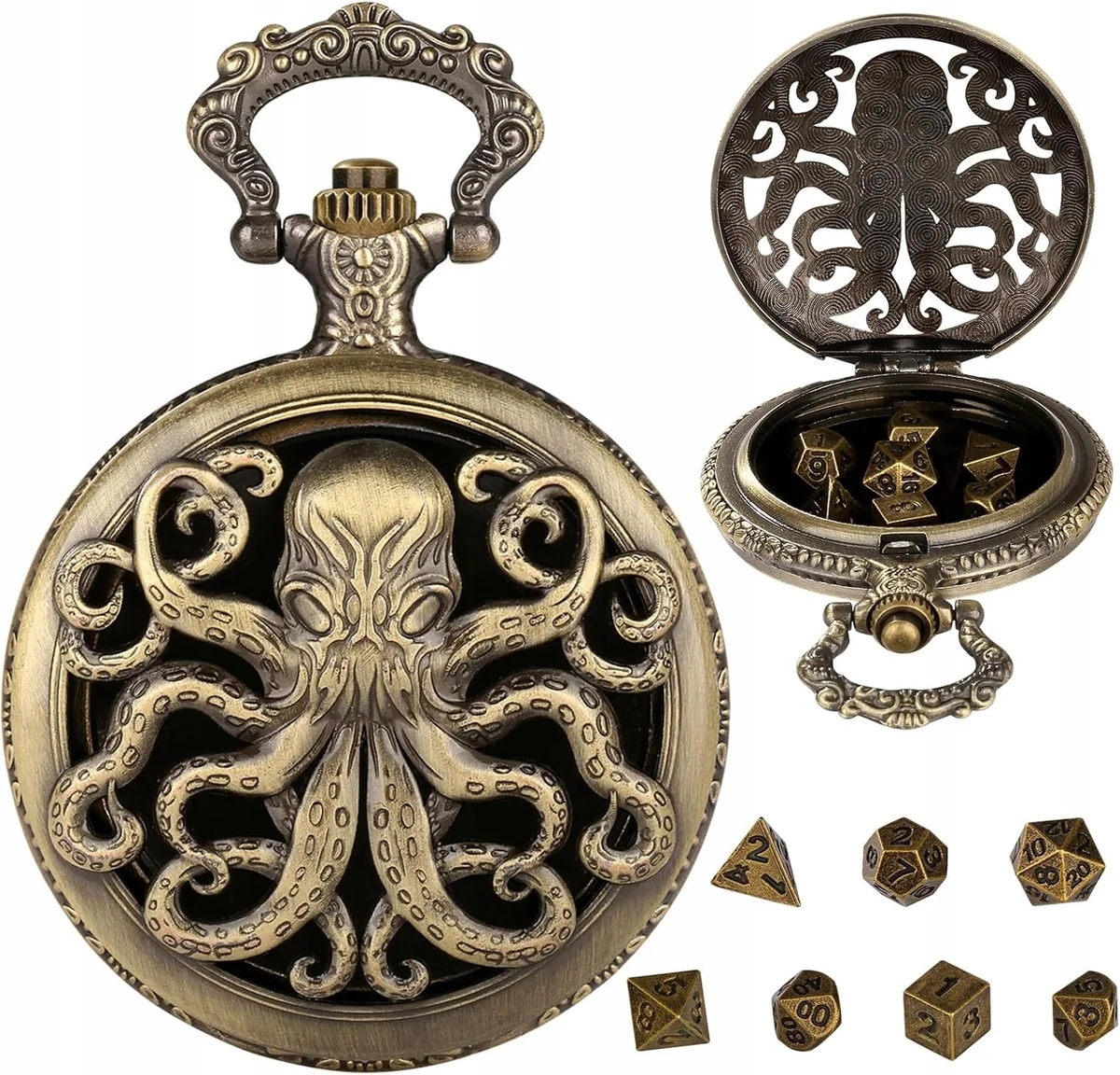 KOŚCI D&D ZESTAW METALOWY STEAMPUNK OŚMIORNICA ETUI KIESZONKOWE SOLIDNE
