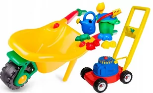 Duża Żółta Taczka Do Piasku + Kosiarka Ogrodowa + Zabawki 9 El. - Zabawki do piasku - miniaturka - grafika 1