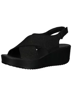 Sandały damskie - Imac Skórzane sandały w kolorze czarnym na koturnie - grafika 1