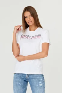 JUST CAVALLI Biały t-shirt R LOGO CRYSTAL - Just Cavalli - Koszulki i topy damskie - miniaturka - grafika 1
