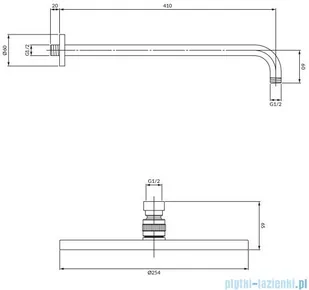 Omnires SlimLine Deszczownica mosiężna 1-funkcyjna ø 25 cm z ramieniem miedź szczotkowana WGSET1CPB | - Baterie umywalkowe - miniaturka - grafika 2