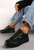 Trampki damskie - Czarne Casualowe Trampki przed Kostkę na Platformie ze Sznurowaniem Reapita - Renee - miniaturka - grafika 1