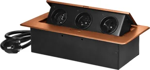 Orno Gniazdo meblowe wpuszczane w blat z płaskim frezowanym rantem i przewodem 1,5m, 3x2P+Z, złote - Gniazdka elektryczne - miniaturka - grafika 1