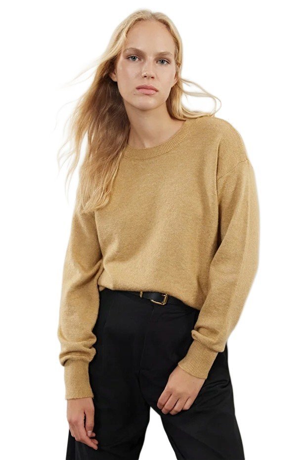 TRENDYOL SWETER DAMSKI BEŻOWY Z DŁUGIM RĘKAWEM PROSTY S 5EA*