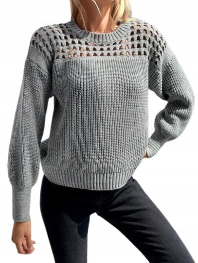 SHEIN SWETER SZARY DAMSKI AŻUROWY Z DŁUGIM RĘKAWEM Ł6E