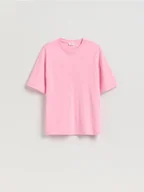 Koszulki i topy damskie - Reserved - T-shirt oversize z merceryzowanej bawełny - różowy - miniaturka - grafika 1