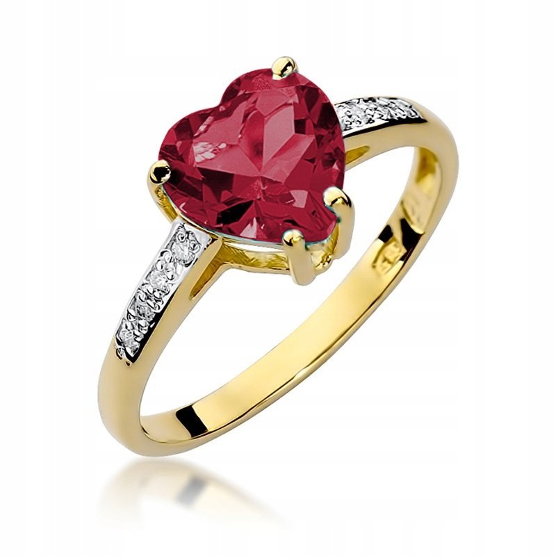 Pierścionek złoty 585 14K z duże serce RUBIN 1,70ct z brylantami