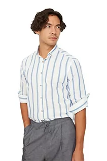 Koszulki męskie - Trendyol Męska koszulka z długim rękawem o kroju slim fit, z guzikami, w paski, S - grafika 1