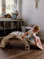 Zabawki na biegunach - Bujak Montessori M biały + zjeżdżalnia ze ścianką + poduszka szara - miniaturka - grafika 1