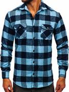 Koszule męskie - Błękitna koszula męska flanelowa z długim rękawem Denley 20723 - miniaturka - grafika 1