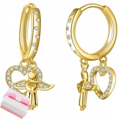 Biżuteria dla dzieci - Srebrne kolczyki aniołki dla dziewczynki serca pozłacane na komunię srebro - miniaturka - grafika 1