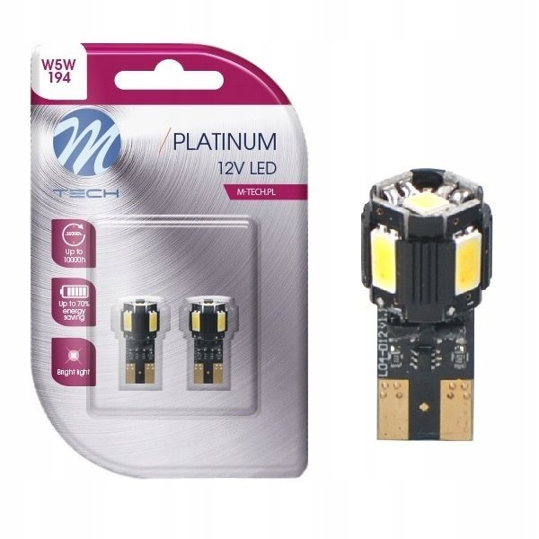 2x Żarówka W5w Led T10 Retrofit Ciepła Biała 12v Platinum