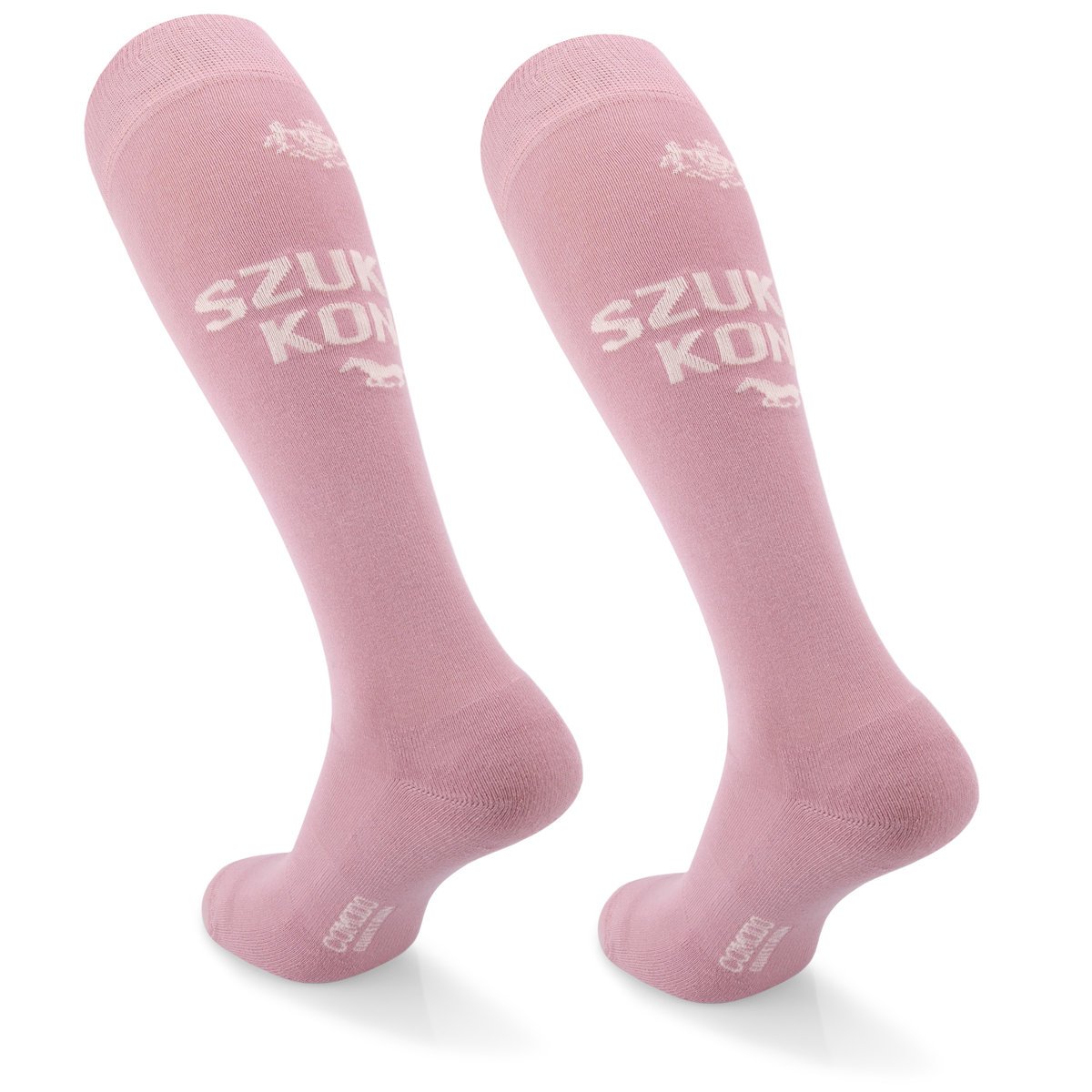 Cienkie różowe podkolanówki jeździeckie COMODO, wzór Szukam konia, bawełniane na wiosnę/lato, rozmiar 39-42 damskie