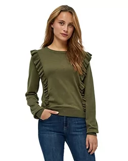 Swetry damskie - Minus Damski sweter z dzianiny Vesia z falbanką, zielony bluszczowy, L, Bluszcz zielony, L - grafika 1