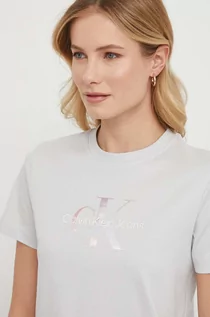 Koszulki sportowe damskie - Calvin Klein Jeans t-shirt bawełniany damski kolor szary - grafika 1