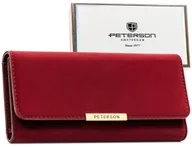 Portfele - PETERSON Bordowy elegancki portfel damski ze skóry ekologicznej rozbudowany i pojemny duży na zatrzask ochrona kart RFID STOP pudełko producenta na .. - miniaturka - grafika 1