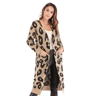 Swetry damskie - Sweter kardigan długi PANTERKA JASNY BRĄZ BEŻOWY - miniaturka - grafika 1