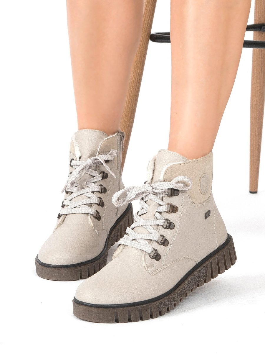 Rieker Botki Damskie Na Platformie Ocieplane Beige-40