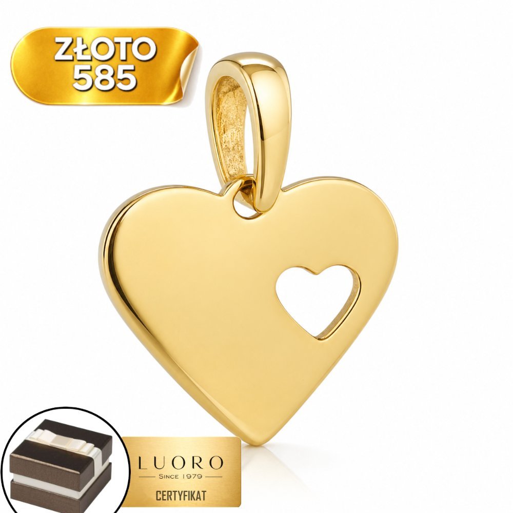 ZAWIESZKA ZŁOTA 585 14K SERCE PEŁNE ŻÓŁTEGO ZŁOTA DELIKATNA 1,3 CM
