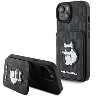 Karl Lagerfeld KLHCP15SSAKCNSCK iPhone 15 6.1" czarny/black hardcase Saffiano Cardslots and Stand Monogram Choupette - Etui i futerały do telefonów - miniaturka - grafika 1